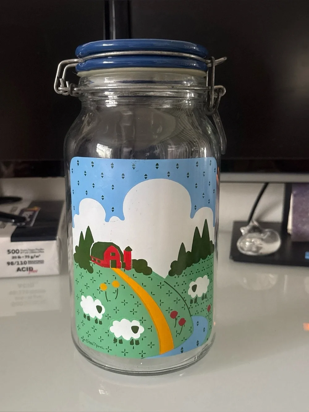 Farmcore Anchor Hocking Colorful Glass Canning Jar Wire Blue Lid & Seal Vintage